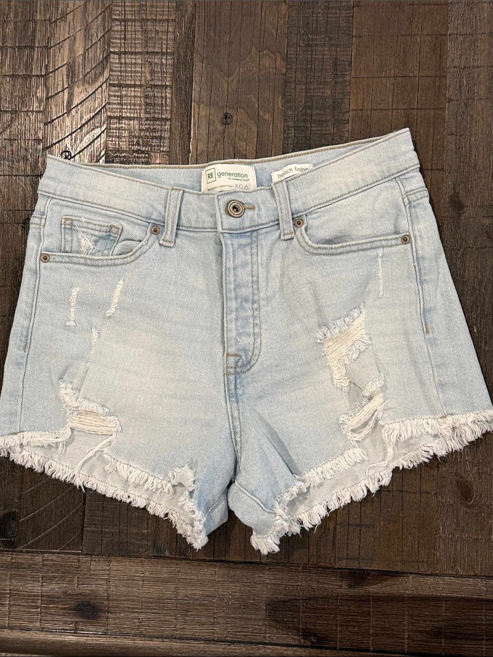 RE generation by Celebrity Pink Beach Babe Jean Denim Distressed Shorts Light